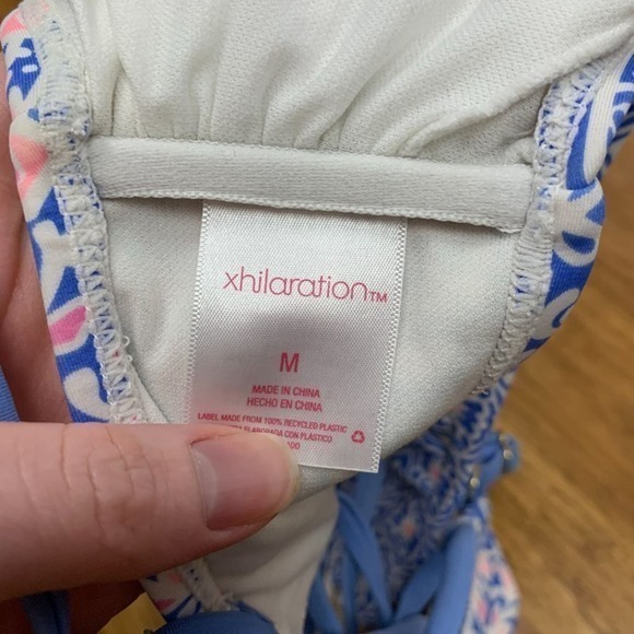 Xhilaration Pastel Boho High Neck Halter‎ Lace-up Bikini Top Blue Pink - Size M - Picture 3 of 3